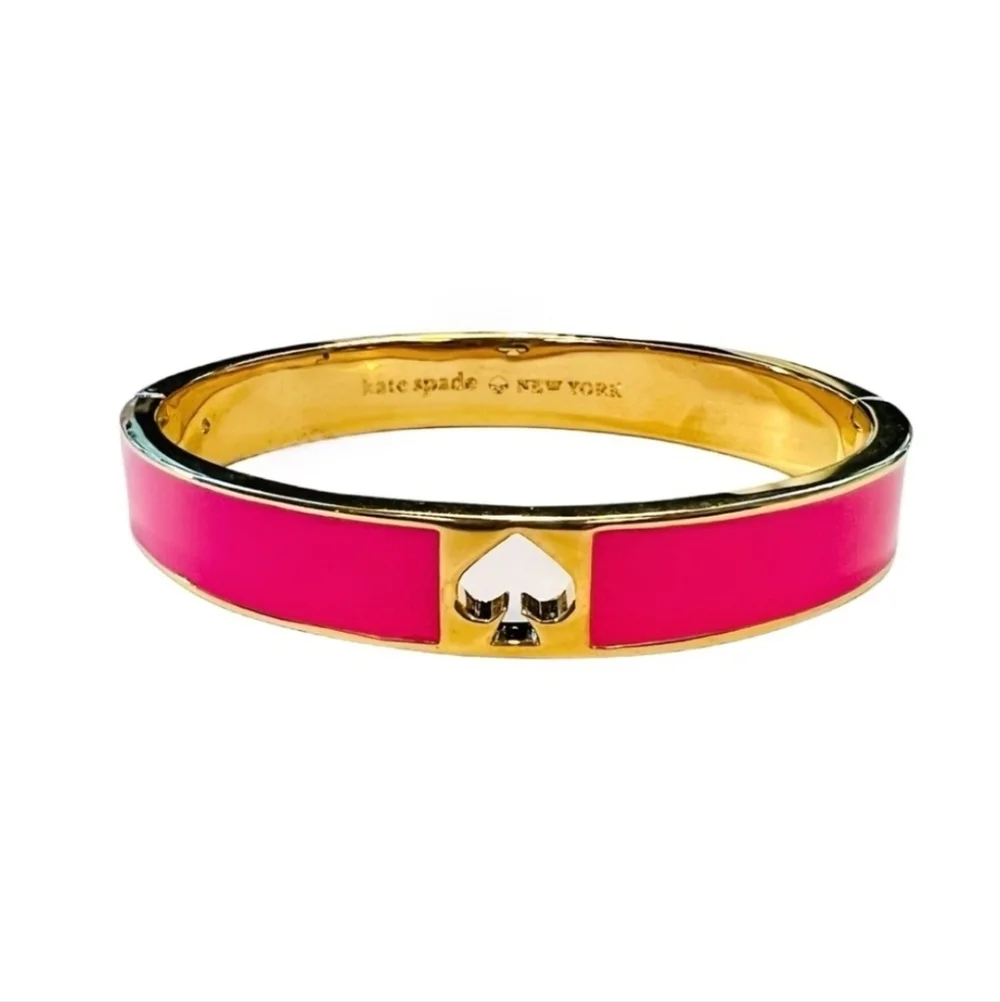 💝🔹️Kate Spade🔹️enamel  Hole Punch Hinge Bracelet dark pink & gold - Picture 5 of 6